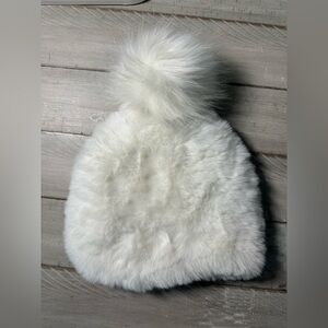 Steve Madden White Furry Pom-Pom Hat